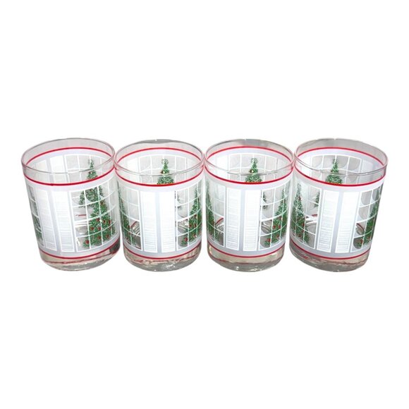 Vtg Waechtersbach Frosted Christmas Tree In Window Old Fashion Tumblers Set 4 - Picture 6 of 7